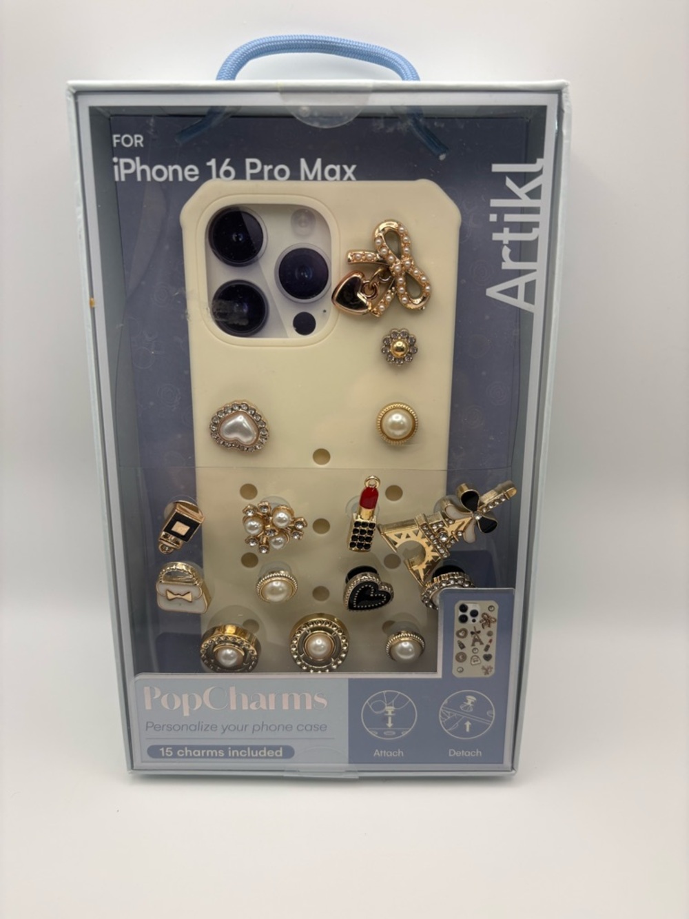 iPhone 16 Pro Max Phone Case with Gold Charms - Cream
